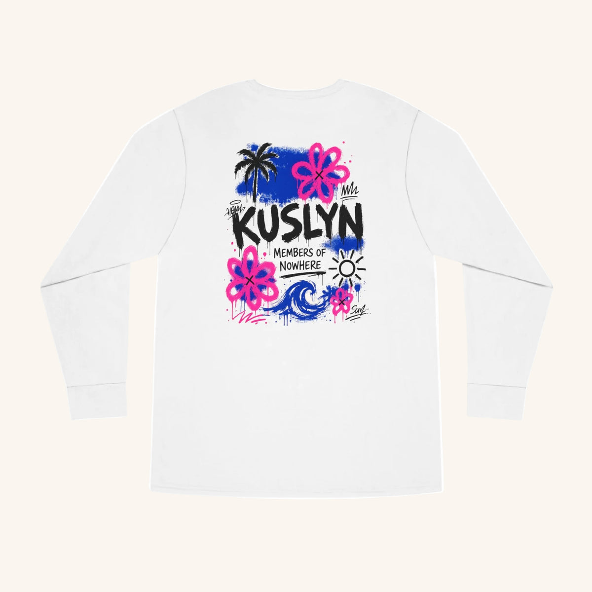 Kuslyn Beach Vibes Long Sleeve Tee – Tropical Floral Surf Graphic