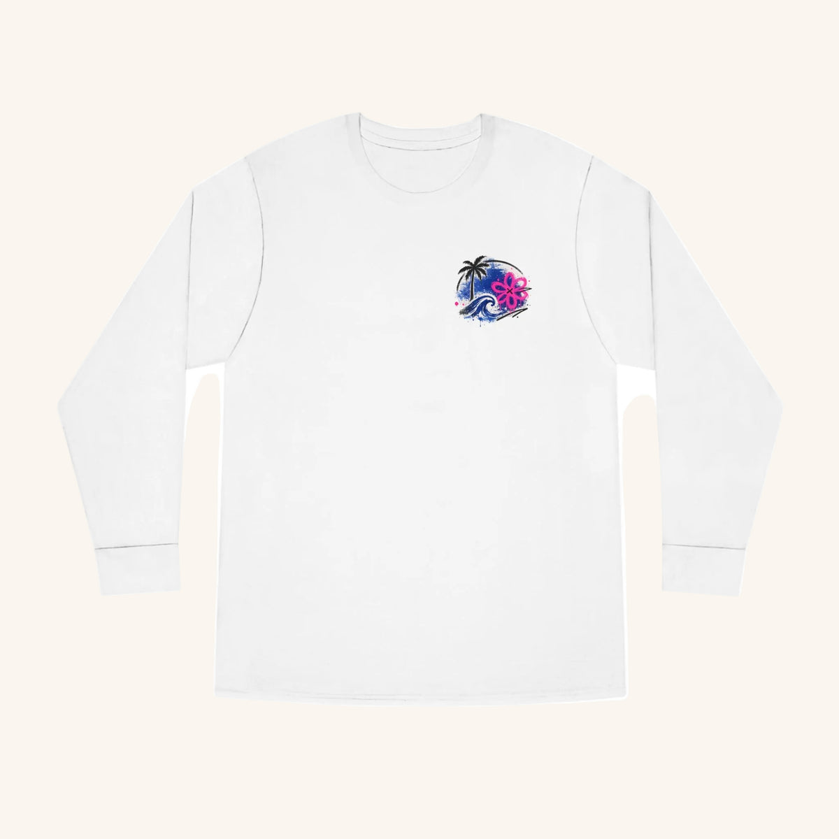 Kuslyn Beach Vibes Long Sleeve Tee – Tropical Floral Surf Graphic