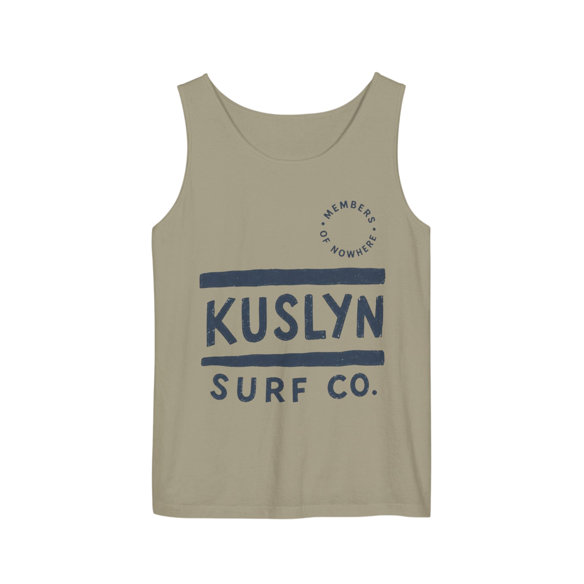 Kuslyn Surf Co. Graphic Tank Top — Minimal Beach Palm Logo