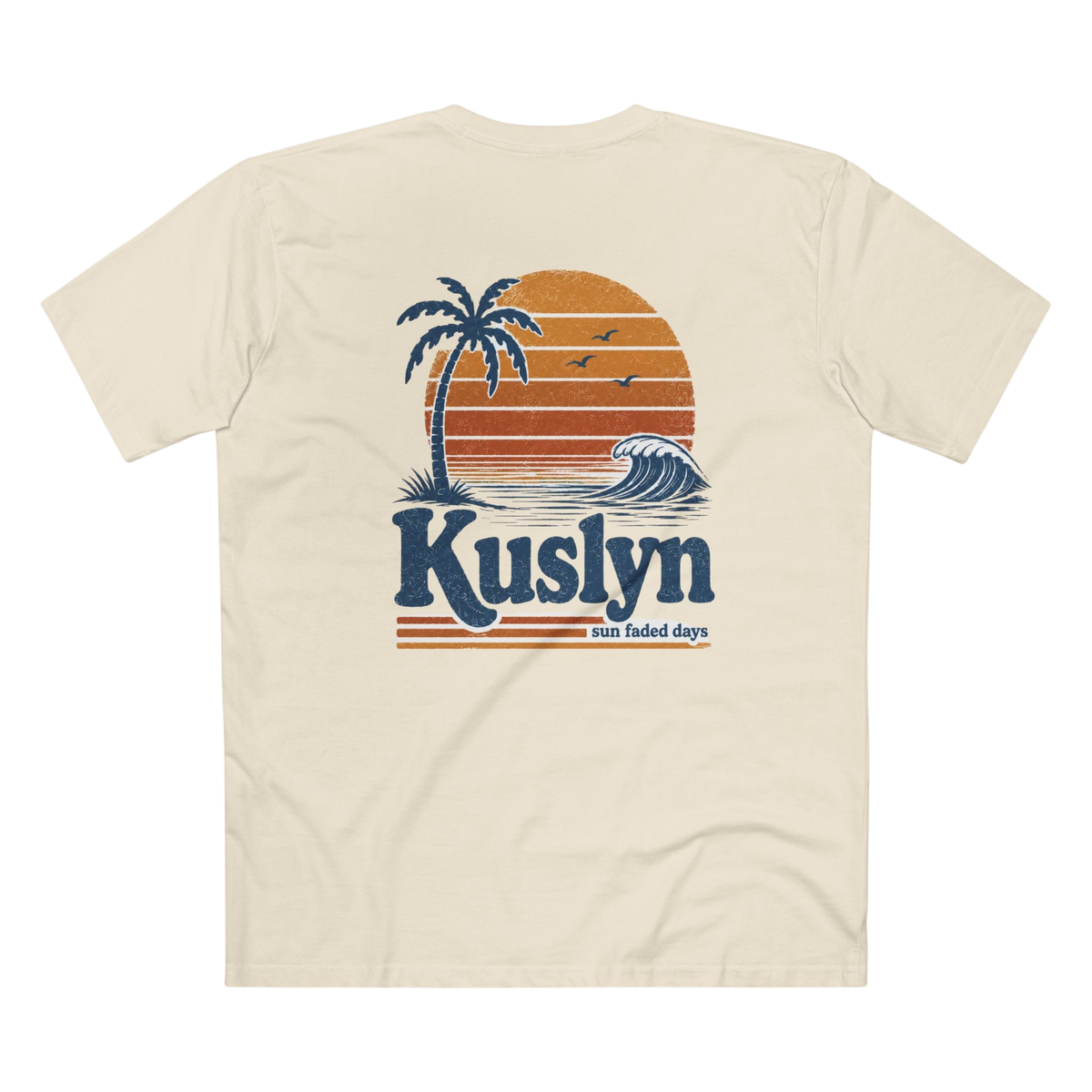 Kuslyn Sunset Beach Tee — Retro Palm Tree Surf Graphic T-Shirt