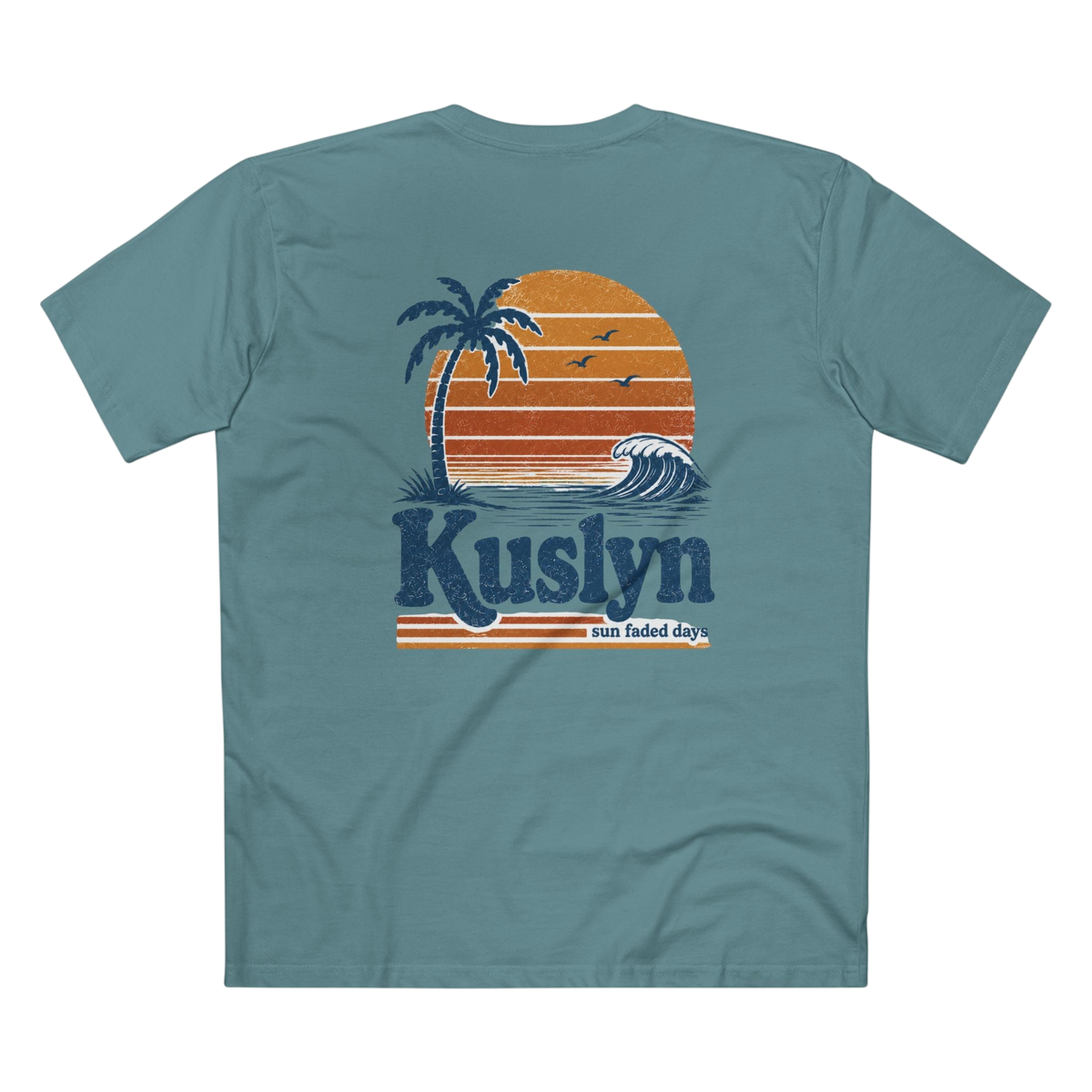 Kuslyn Sunset Beach Tee — Retro Palm Tree Surf Graphic T-Shirt