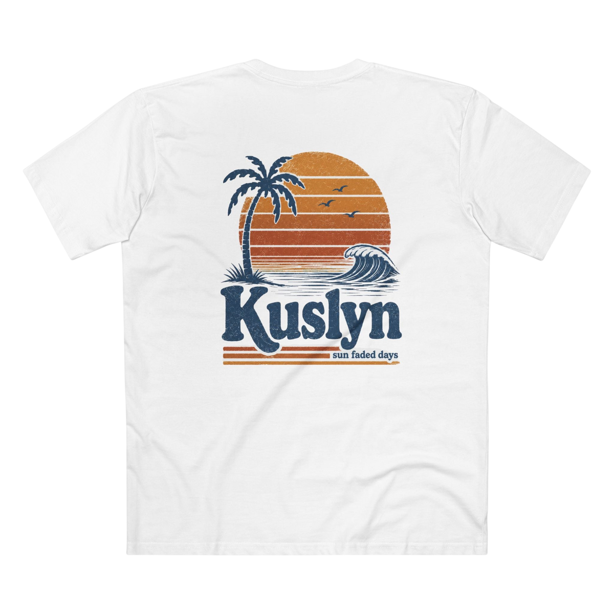 Kuslyn Sunset Beach Tee — Retro Palm Tree Surf Graphic T-Shirt