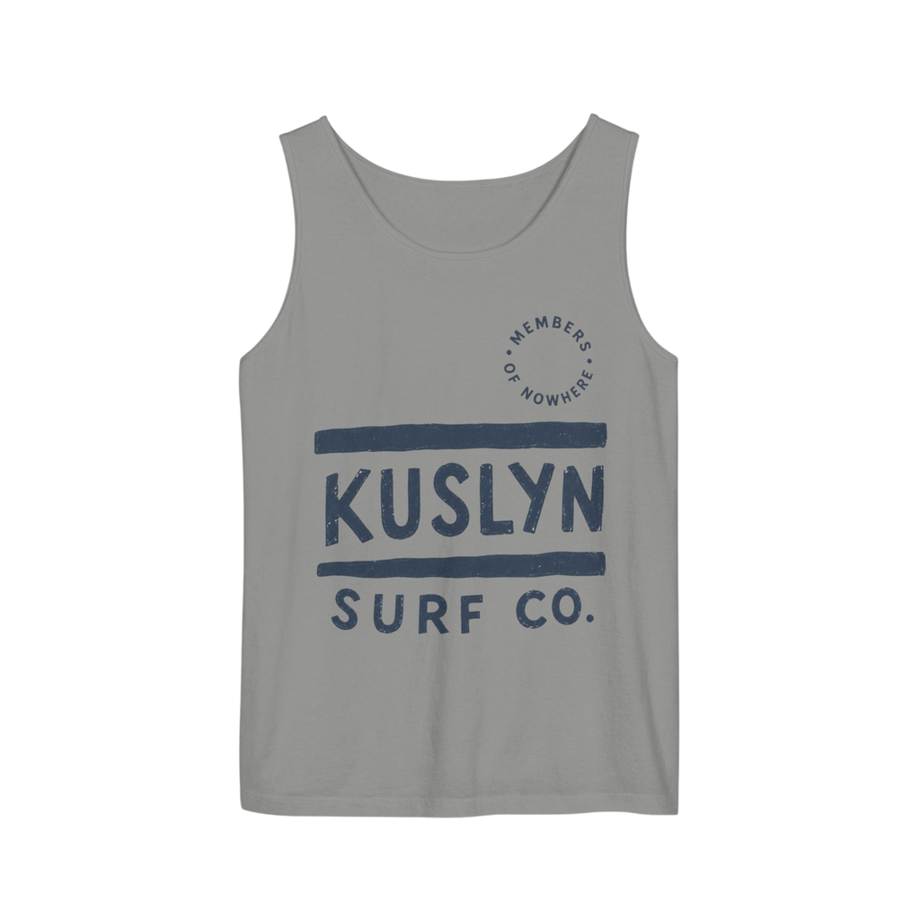 Kuslyn Surf Co. Graphic Tank Top — Minimal Beach Palm Logo